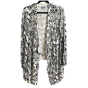 Olivia Sky Black & White Tribal Print Open Front Cardigan Size XL